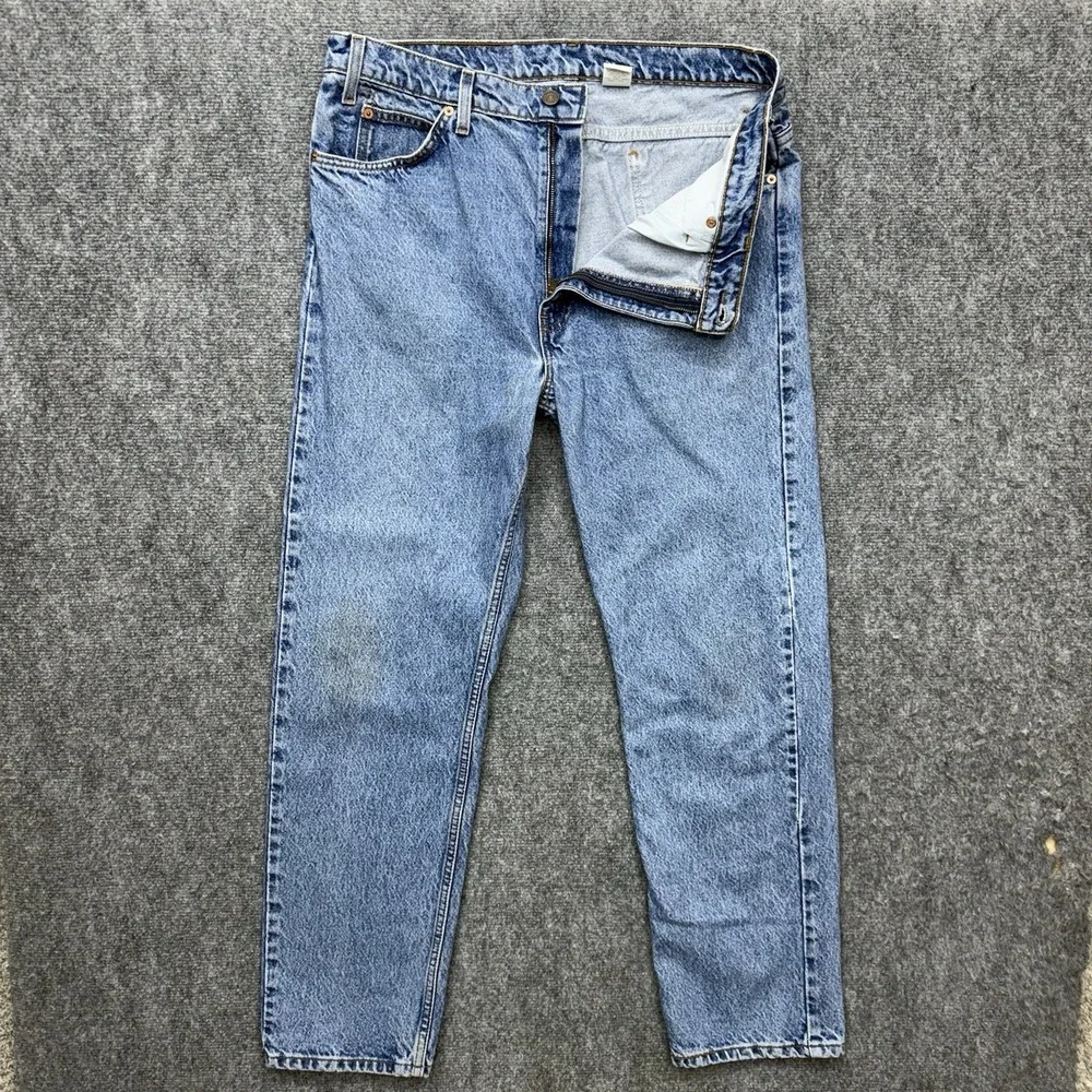 Levis 505 straight leg orange tab vintage jeans Men's size 38 38x32 stained knee